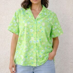 Vtg ALFRED DUNNER Floral Button Shirt Green 100% Cotton Size 14 Cottagecore